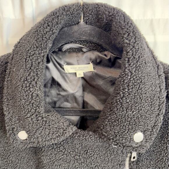 Max Studio Moto Jacket Black Sherpa Cozy Cropped Ladies Size X-Large EUC - Picture 3 of 7